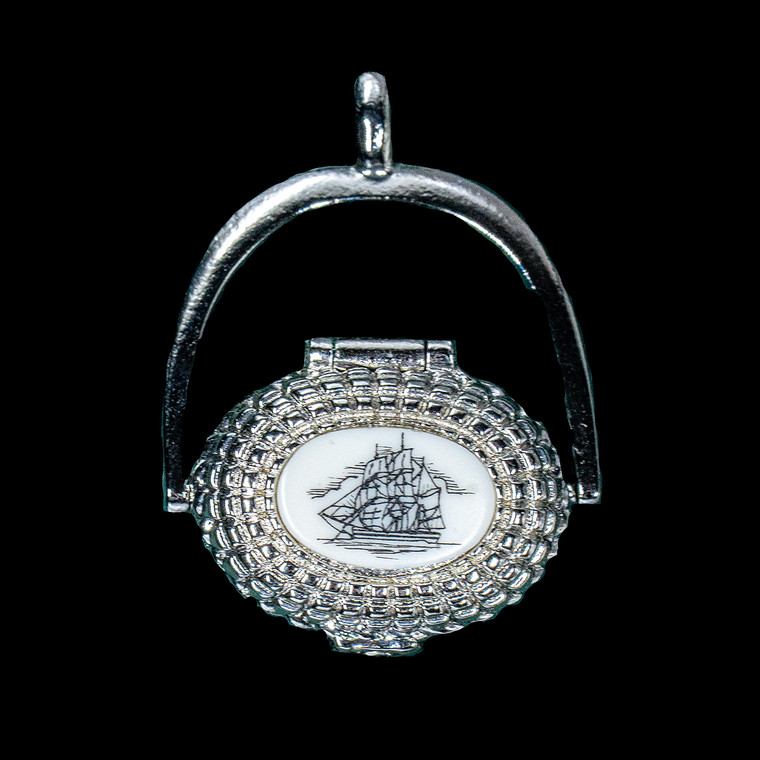 This is a beautifully detailed Sterling Silver Plated Nantucket Basket Pendant with a replica scrimshaw Tall Ship design.  More specifically the ship is that of a Whaling Bark. Inside the basket is a mini penny.  The basket on it's own has the following dimensions, .78"x .48"x .77".  The pendant holder add .22" x .85".  Each pendant weighs .31 ounces.  All the pendants come with an 18" Sterling Silver chain. The item number is SNB 4013.

This Nantucket Lightship basket pendant is made in pewter and was plated in Sterling Silver.  These beautiful baskets are similar to what is seen on the Netflix hit, Sirens

Nantucket lightship baskets, characterized by their rattan staves, cane weavers, and wooden bases, originated on the island's lightships in the mid-1800s. Initially, these baskets were a way for lightship crewmen to pass the time during long deployments and were primarily utilitarian. Over time, the baskets evolved, becoming more refined and sought after as souvenirs of Nantucket.

Keeping with the tradition of a penny in the basket.  A penny is placed inside the basket to symbolize good luck.  Each of our basket pendants have a mini penny inside to carry on the tradition.  

Linda Layden has been making beautiful works of art in the scrimshaw field for over 40 years.  Originally a hobby that became a full time job.  Her work can be found in gift shops, galleries and museums across the world.  

The resin scrimshaw piece is originally hand etched by Linda Layden.  We make a mold of the original piece and do an open cast pour of our resin mixture.  The pieces are removed from the mold and sanded and inked with Indian Ink.

We believe that serving nature is one of the commissions that we as humans have been given here on earth.  We wish to lend our resources to those charged with protecting elephants from poaching.  On a monthly basis we donate to organizations whose purpose to protect the elephants and other species throughout the planet.  We focus our donations on organizations that put the money to good use and have a low overhead. With the majority of incoming funds going back to saving the elephants!

American Made
Nantucket Basket Pendant
Sterling Silver Plated
Pewter Base 
Mini Penny 
18" Sterling Silver Chain
Nautical Design Top

Etched Tall Ship
Whale Bark
Resin Scrimshaw
Lifetime Guarantee