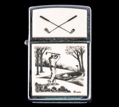 Golfer Eco - Ivory Scrimshaw Zippo Lighter | Save the Elephant