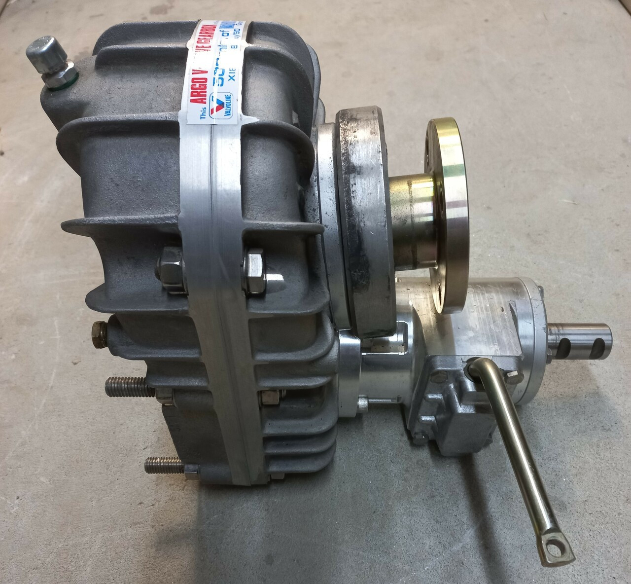 Argo V drive gearbox-with Warm-up Clutch. Shown with optional drive shaft cover adaptor.