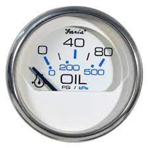 Faria Oil gauge White face + Chrome bezel 2" Diameter