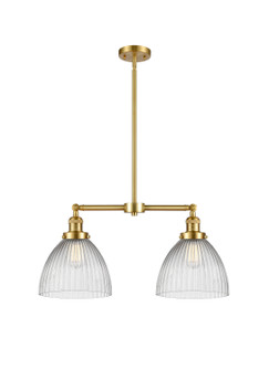 Franklin Restoration Two Light Island Pendant in Satin Gold (405|209-SG-G222)