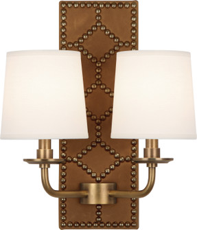 Williamsburg Lightfoot Two Light Wall Sconce in English Ochre Leather w/Nailhead, Aged Brass (165|1030)