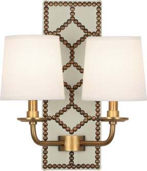 Williamsburg Lightfoot Two Light Wall Sconce in Bruton White Leather w/Nailhead and Aged Brass (165|1032)