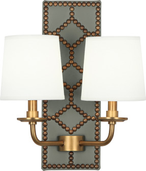 Williamsburg Lightfoot Two Light Wall Sconce in Carter Gray Leather w/Nailhead, Aged Brass (165|1034)