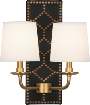 Williamsburg Lightfoot Two Light Wall Sconce in Blacksmith Black Leather w/Nailhead, Aged Brass (165|1035)