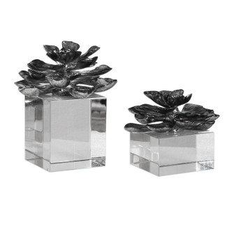 Indian Lotus Sculpture, Set/2 in Silver (52|20158)