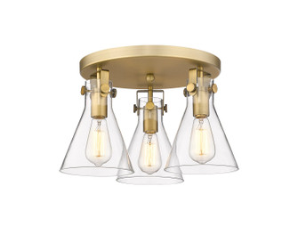Downtown Urban Three Light Semi-Flush Mount in Brushed Brass (405|411-3F-BB-G411-7CL)