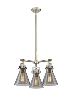 Downtown Urban Three Light Pendant in Satin Nickel (405|411-3CR-SN-G411-7SM)