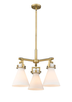 Downtown Urban Three Light Pendant in Brushed Brass (405|411-3CR-BB-G411-7WH)