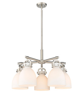 Downtown Urban Five Light Chandelier in Satin Nickel (405|410-5CR-SN-G412-7WH)