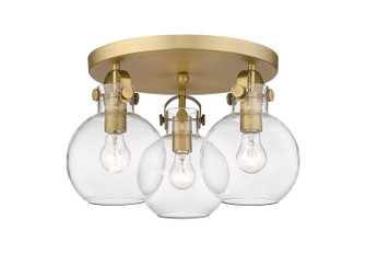 Downtown Urban Three Light Flush Mount in Brushed Brass (405|410-3F-BB-G410-7CL)