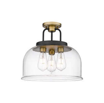 Downtown Urban Three Light Flush Mount in Black Brushed Brass (405|239-3C-BBB-G239-15CL)