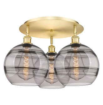 Ballston Three Light Flush Mount in Satin Gold (405|516-3C-SG-G556-10SM)