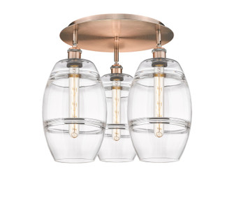 Downtown Urban Three Light Flush Mount in Antique Copper (405|516-3C-AC-G557-8CL)