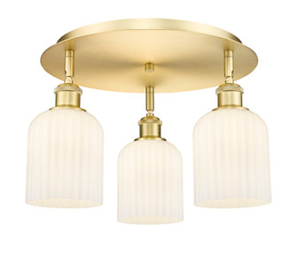 Downtown Urban Three Light Flush Mount in Satin Gold (405|516-3C-SG-G559-5GWH)