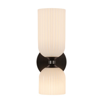 Nelly Two Light Vanity in Matte Black/Glossy Ribbed Opal Glass (452|WV442612MBGR)