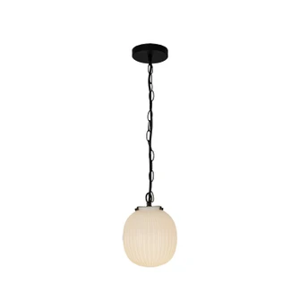 Cherise One Light Pendant in Matte Black/Glossy Ribbed Opal Glass (452|PD579107MBGR)