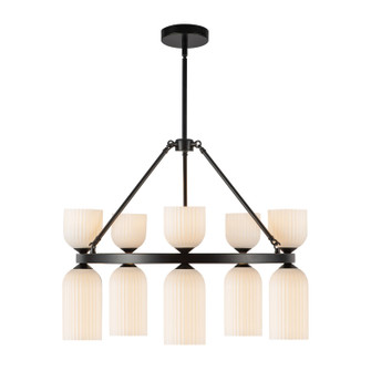 Nelly Ten Light Chandelier in Matte Black/Glossy Ribbed Opal Glass (452|CH442626MBGR)