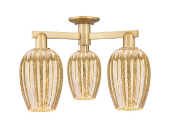 Arcadia Three Light Semi-Flush Mount in Brushed Brass (405|716-3F-BB-G457-6ME)