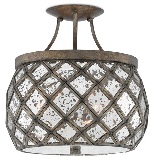 Buckminster Three Light Semi-Flush Mount in Pyrite Bronze/Raj Mirror (142|9999-0029)