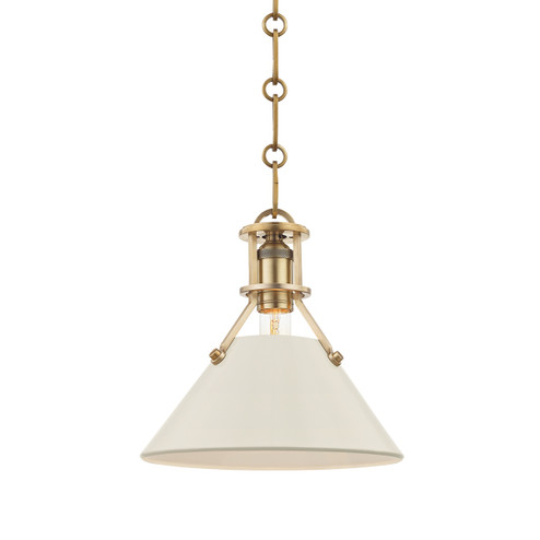Painted No.2 One Light Pendant in Aged Brass/Off White (70|MDS351-AGB/OW)
