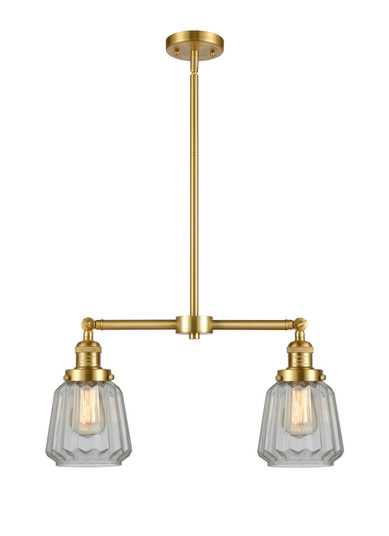 Franklin Restoration Two Light Island Pendant in Satin Gold (405|209-SG-G142)