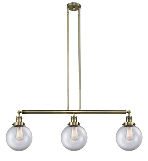 Franklin Restoration Three Light Island Pendant in Antique Brass (405|213-AB-G202-8)