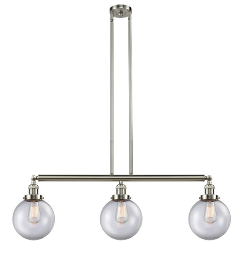 Franklin Restoration Three Light Island Pendant in Brushed Satin Nickel (405|213-SN-G202-8) Franklin Restoration Three Light Island Pendant in Brushed Satin Nickel (405|213-SN-G202-8)