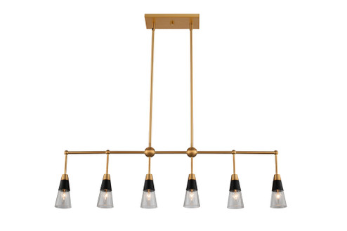 Ponti Six Light Island Pendant in Matte Black w New Brass (33|513161BNB)