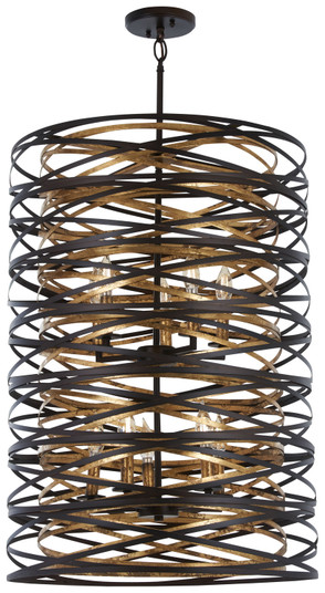 Vortic Flow Ten Light Pendant in Dark Bronze w/Mosaic Gold Interior (7|3679-111)