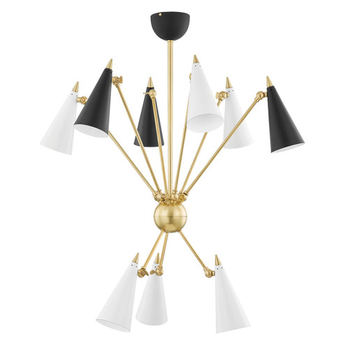 Moxie Nine Light Chandelier in Aged Brass/Black/White Combo (428|H441809-AGB/BKWH)