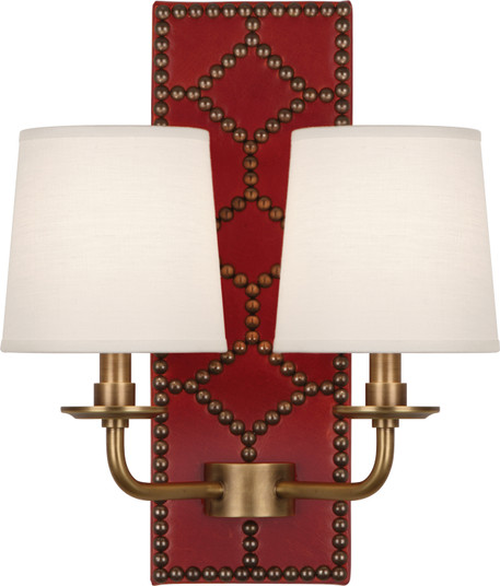 Williamsburg Lightfoot Two Light Wall Sconce in Dragons Blood Leather w/Nailhead and Aged Brass (165|1031)