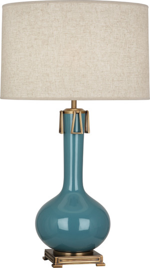 Athena One Light Table Lamp in Steel Blue Glazed Ceramic w/Aged Brass (165|OB992)