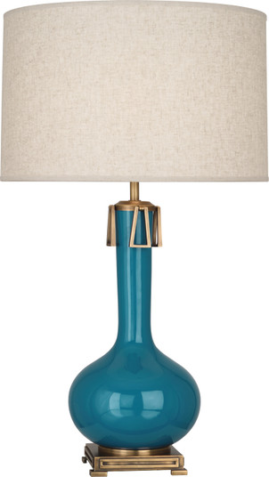 Athena One Light Table Lamp in Peacock Glazed Ceramic w/Aged Brass (165|PC992)
