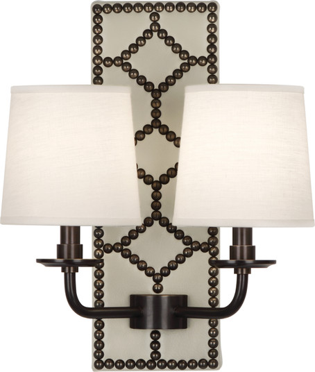 Williamsburg Lightfoot Two Light Wall Sconce in Bruton White Leather w/Nailhead and Deep Patina Bronze (165|Z1032)
