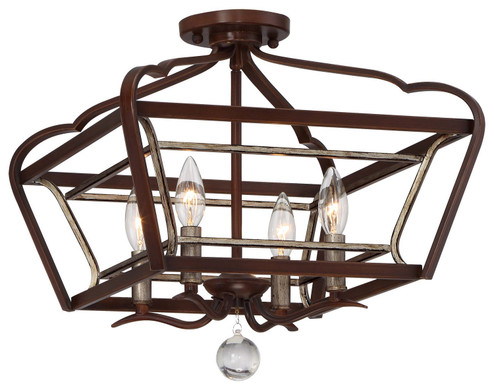Astrapia Four Light Semi Flush Mount in Dark Rubbed Sienna With Aged Silver (7|4347-593)