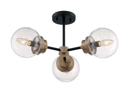 Axis Three Light Semi Flush Mount in Matte Black / Brass Accents (72|60-7123)