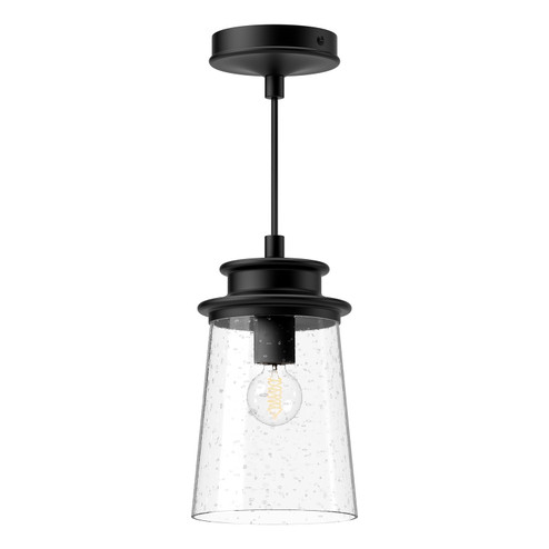 Quincy One Light Exterior Pendant in Clear Bubble Glass/Textured Black (452|EP533006BKCB)