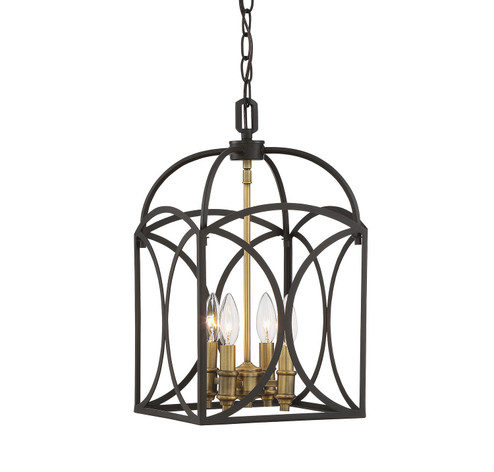 Talbot Four Light Foyer Pendant in English Bronze and Warm Brass (51|3-4080-4-79)