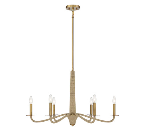 Cannon Six Light Chandelier in Warm Brass and Rope (51|1-1824-6-320)
