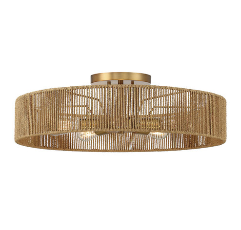 Ashe Five Light Semi Flush Mount in Warm Brass and Rope (51|6-1682-5-320)