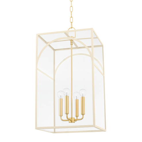 Addison Four Light Pendant in Aged Brass/Textured Cream (428|H642704L-AGB/TCR)