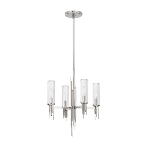 Torres Four Light Chandelier in Polished Nickel/Ribbed Glass (452|CH335418PNCR)