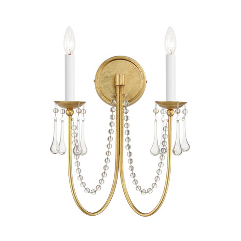 Plumette Two Light Wall Sconce in Gold Leaf (16|12161GL/CRY)