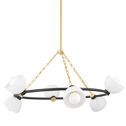 Belle Six Light Chandelier in Aged Brass/Textured Black Combo (428|H724806-AGB/TBK)