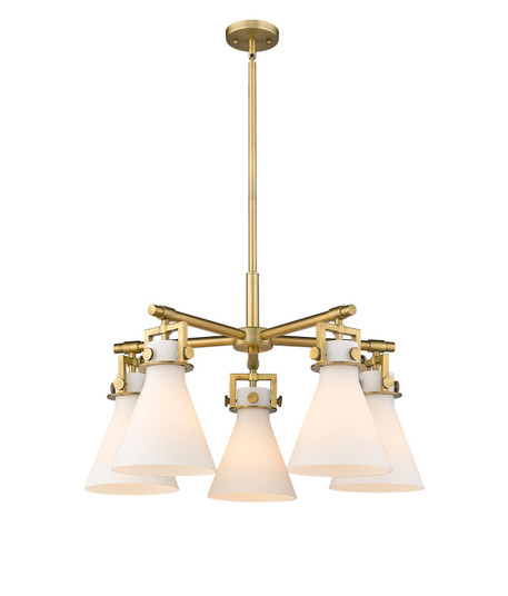 Downtown Urban Five Light Chandelier in Brushed Brass (405|411-5CR-BB-G411-7WH)