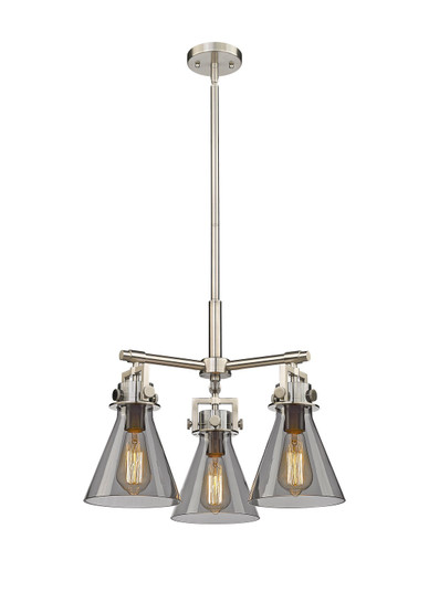 Downtown Urban Three Light Pendant in Satin Nickel (405|411-3CR-SN-G411-7SM)