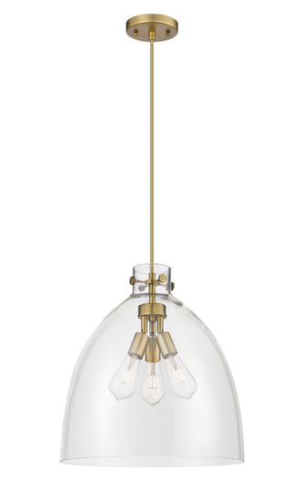 Downtown Urban Three Light Pendant in Brushed Brass (405|410-3PL-BB-G412-18CL)