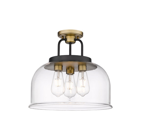 Downtown Urban Three Light Flush Mount in Black Brushed Brass (405|239-3C-BBB-G239-15CL)