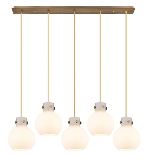 Newton Five Light Linear Pendant in Brushed Brass (405|125-410-1PS-BB-G410-8WH) Newton Five Light Linear Pendant in Brushed Brass (405|125-410-1PS-BB-G410-8WH)